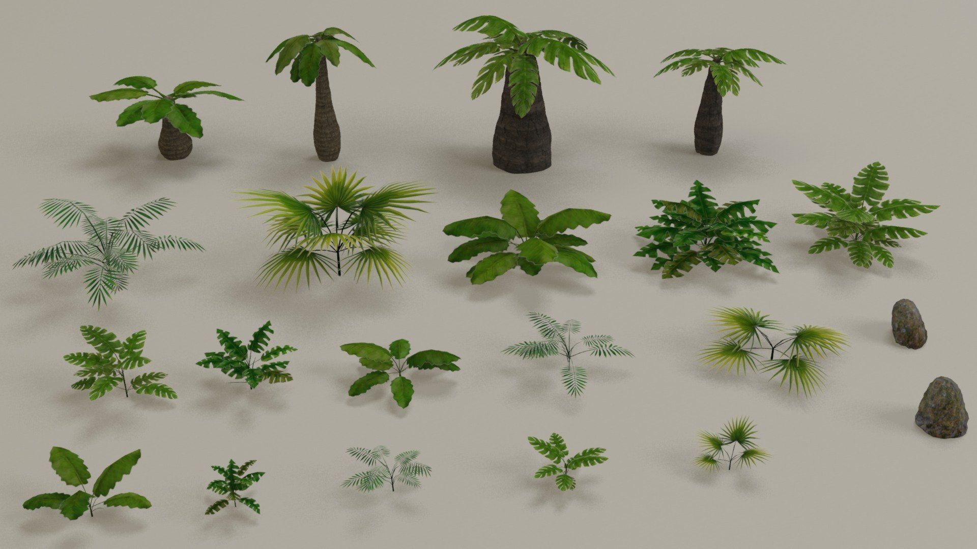 Tropical jungle plants and palms collection Low-poly 3D model_10