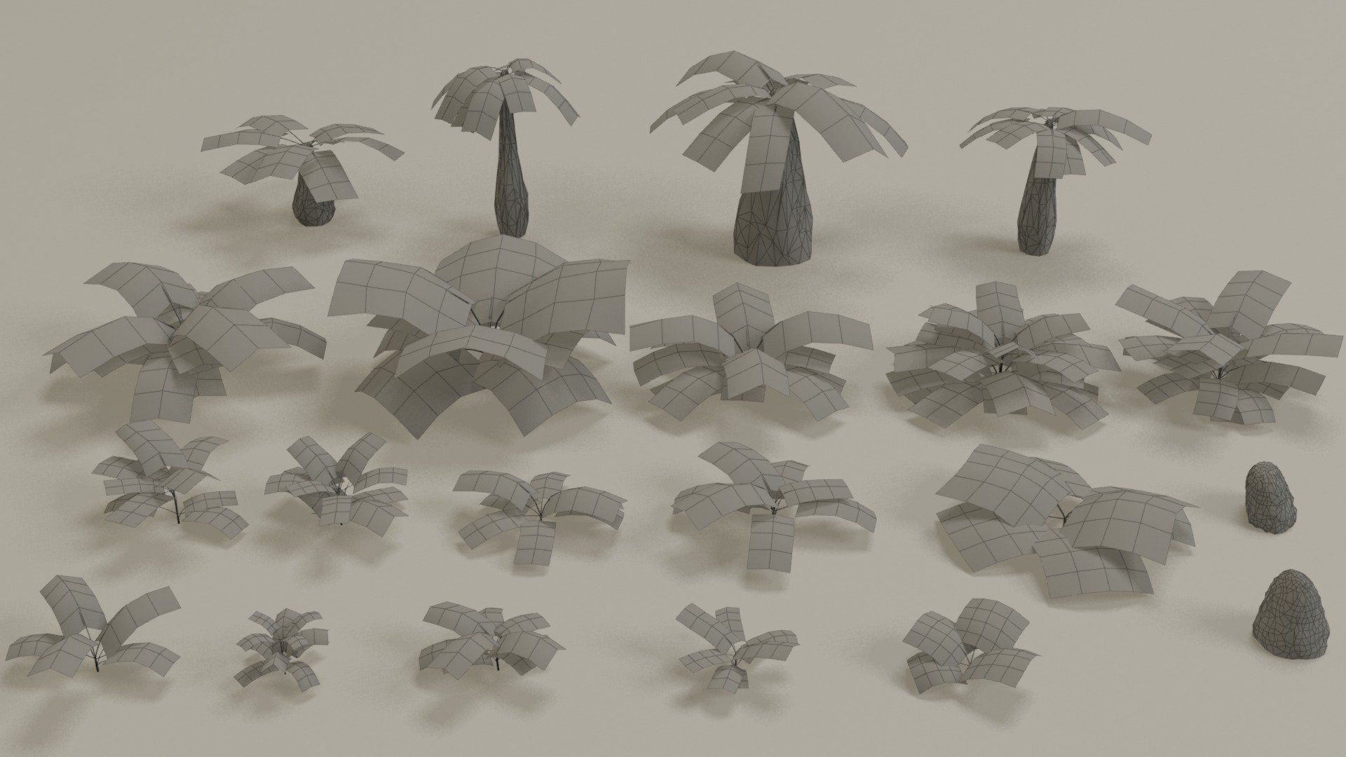 Tropical jungle plants and palms collection Low-poly 3D model_11