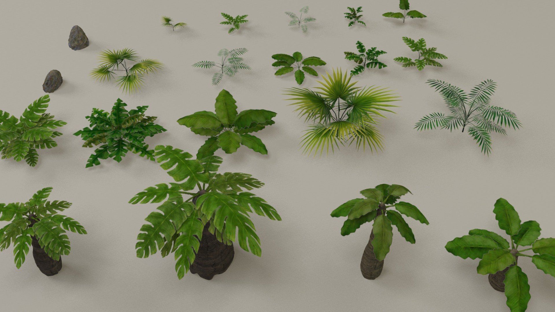 Tropical jungle plants and palms collection Low-poly 3D model_6