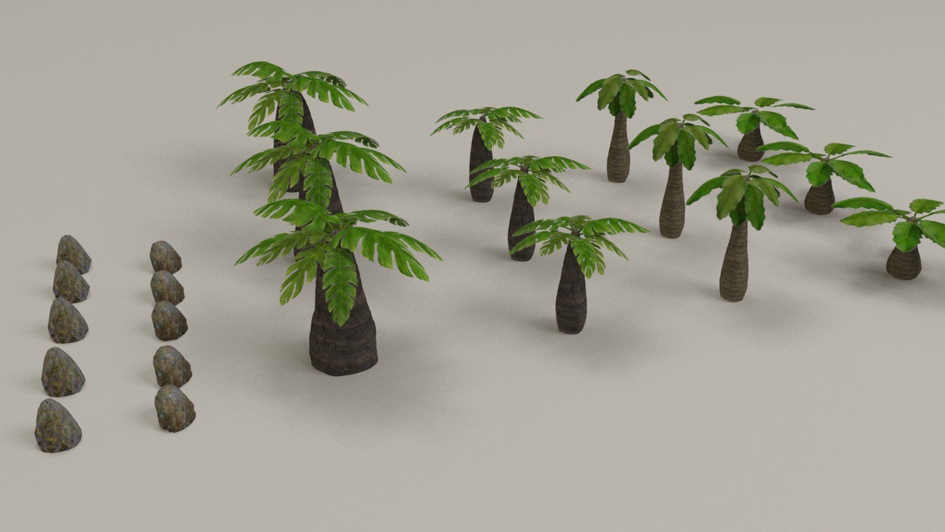 Tropical jungle plants and palms collection Low-poly 3D model_2