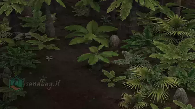 Tropical jungle plants and palms collection Low-poly 3D model