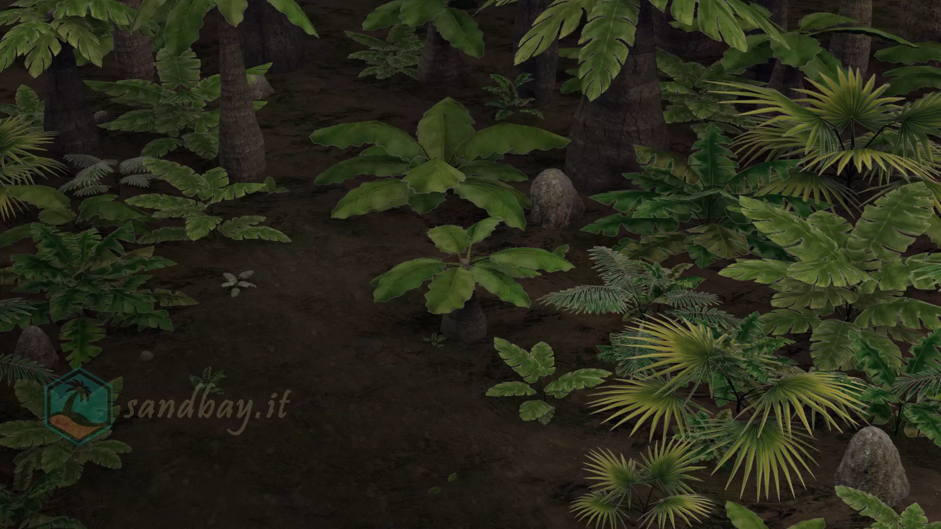 Tropical jungle plants and palms collection Low-poly 3D model_0