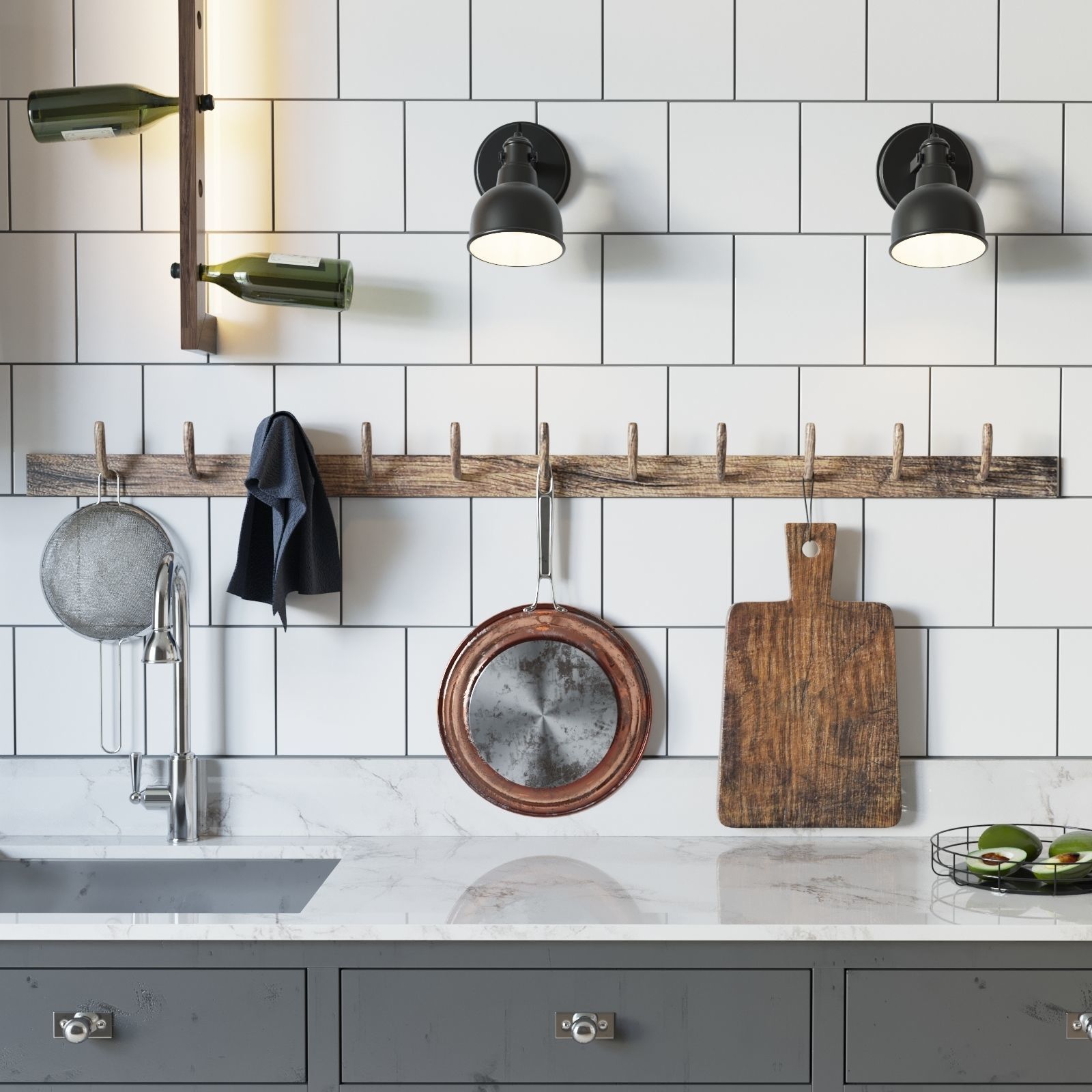 Scandinavian style kitchen set 3D model_4