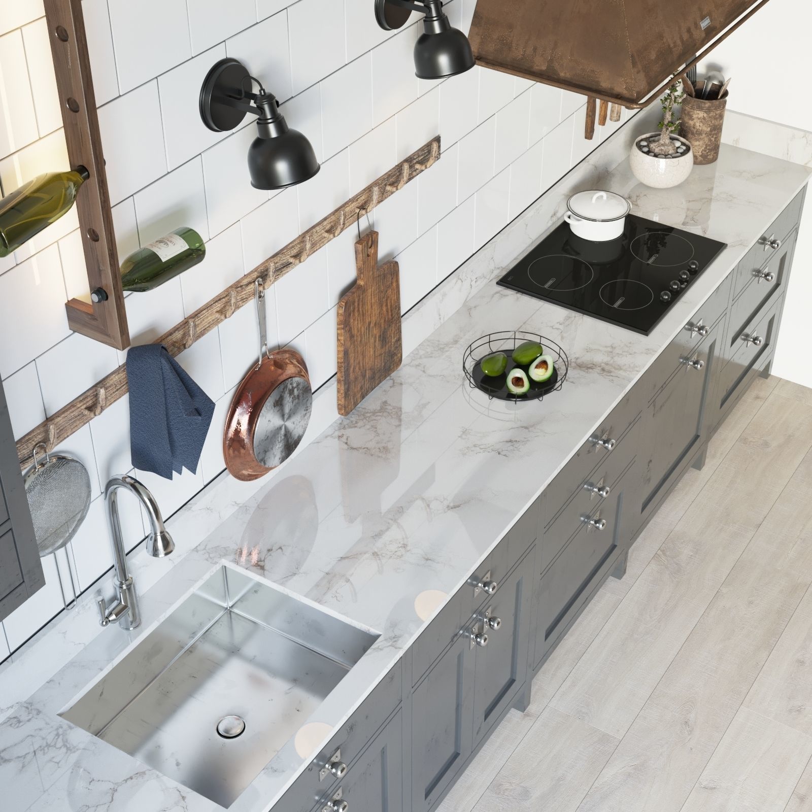 Scandinavian style kitchen set 3D model_7