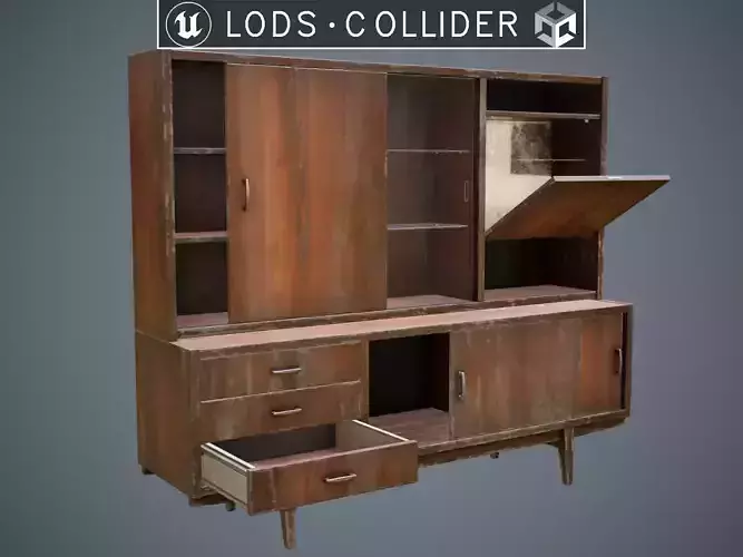 Soviet Chest of Drawers Long variant 3 Upper Section Damaged Low-poly 3D model