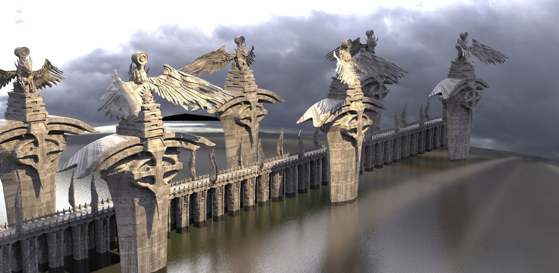 League of legends Inspired Sword Bridge Statues 5 3D model_3