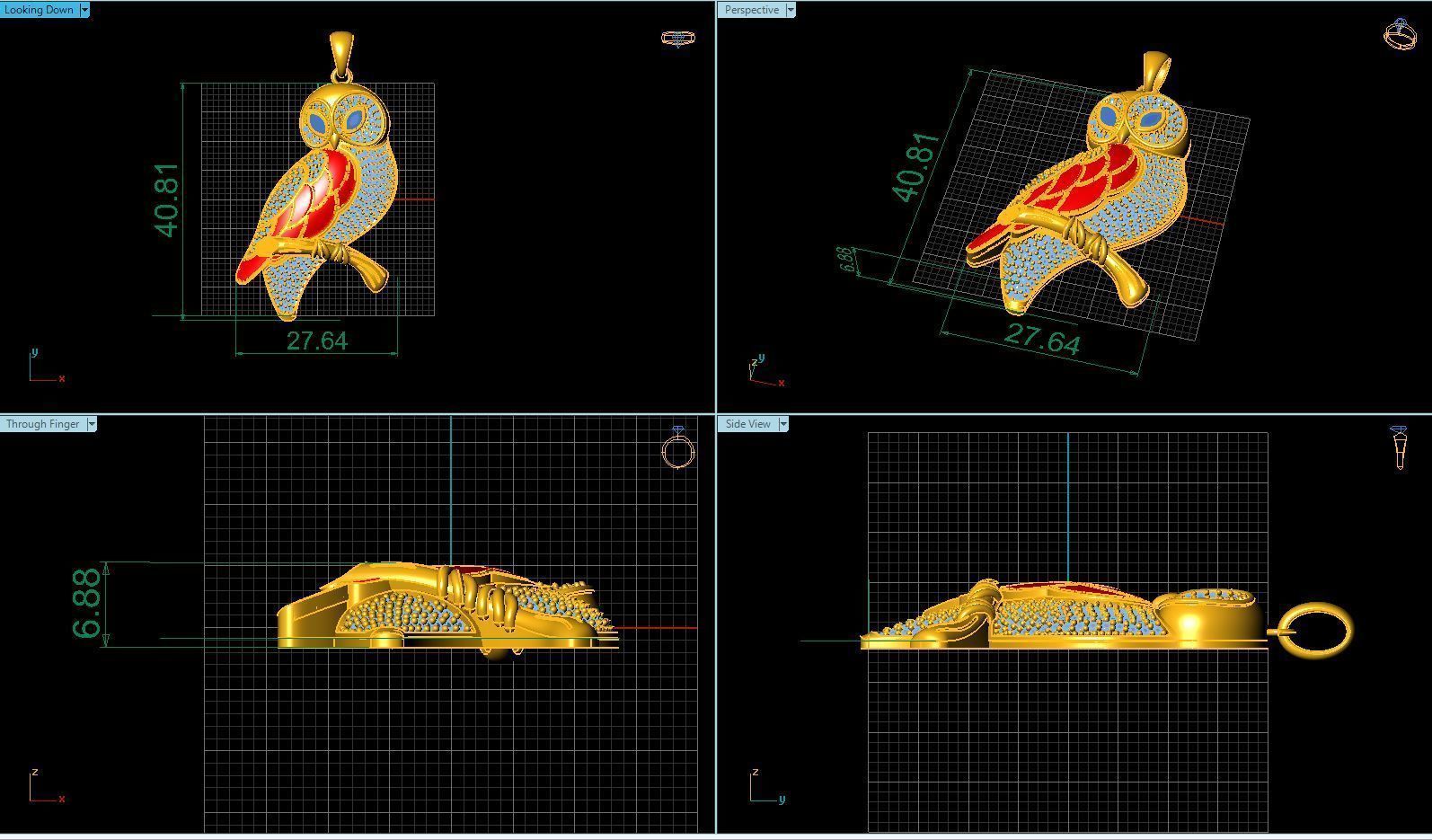 owl necklace 3D model_3