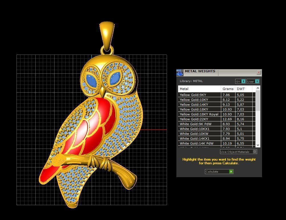 owl necklace 3D model_5