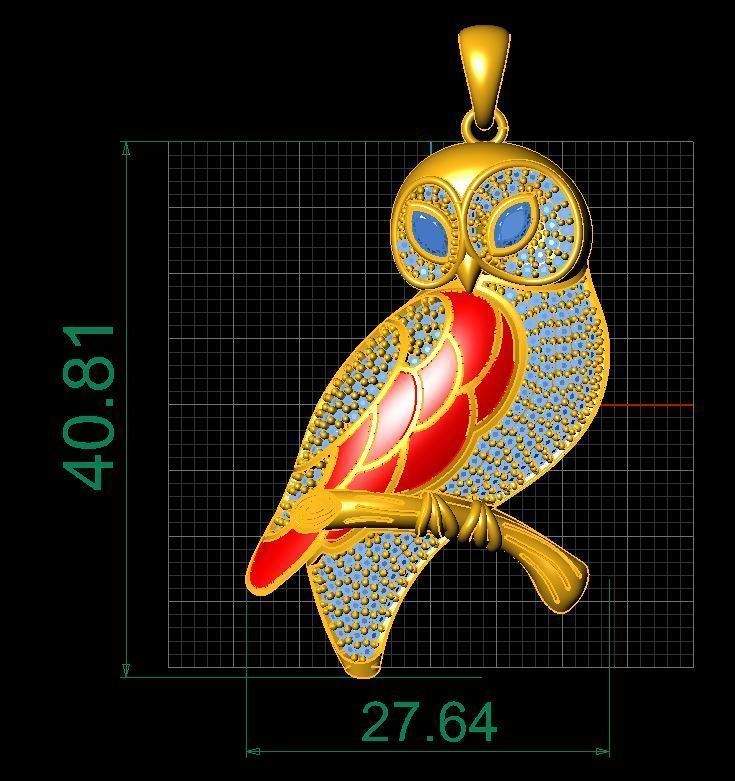 owl necklace 3D model_1