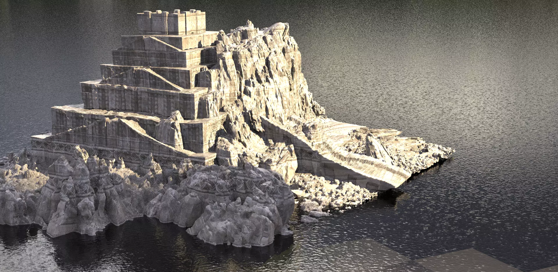 Ziggurat ancient structure 1 3D tiled texture provided  3D model_0