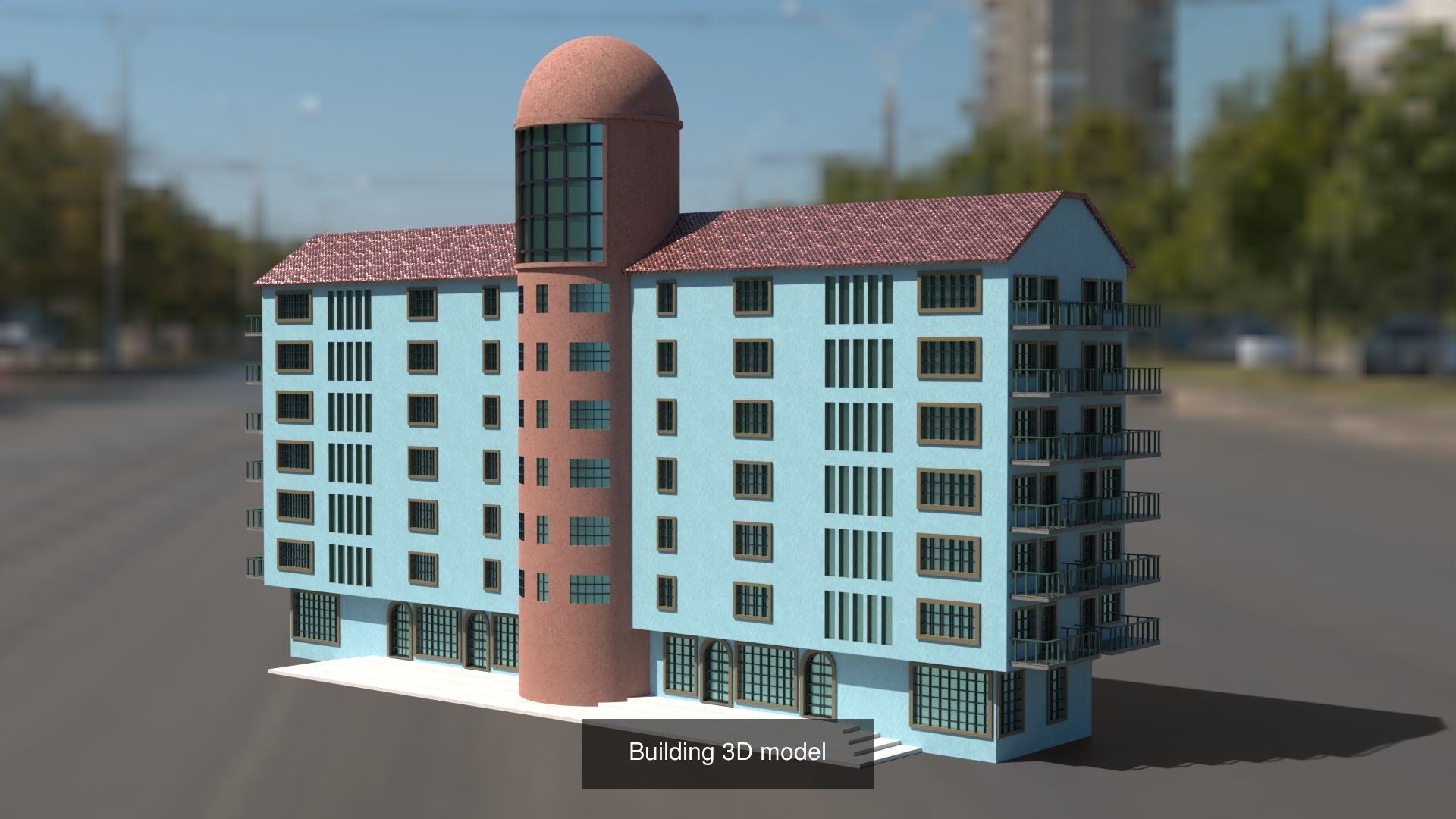 Palace building with solar panels 3D Model Collection_6