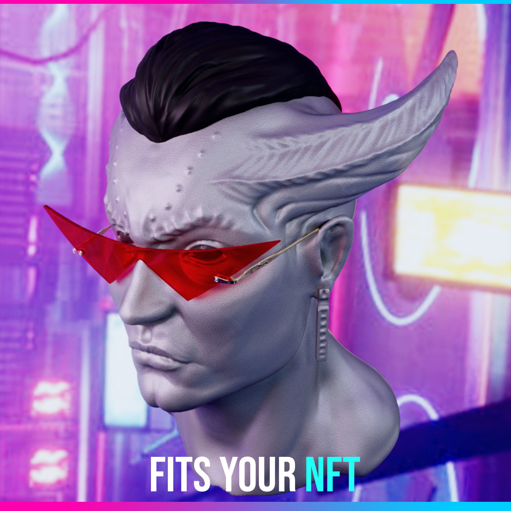 LUXURY CAT TRIANGULAR EYEGLASS - FITS 3D NFTs 3D model_5