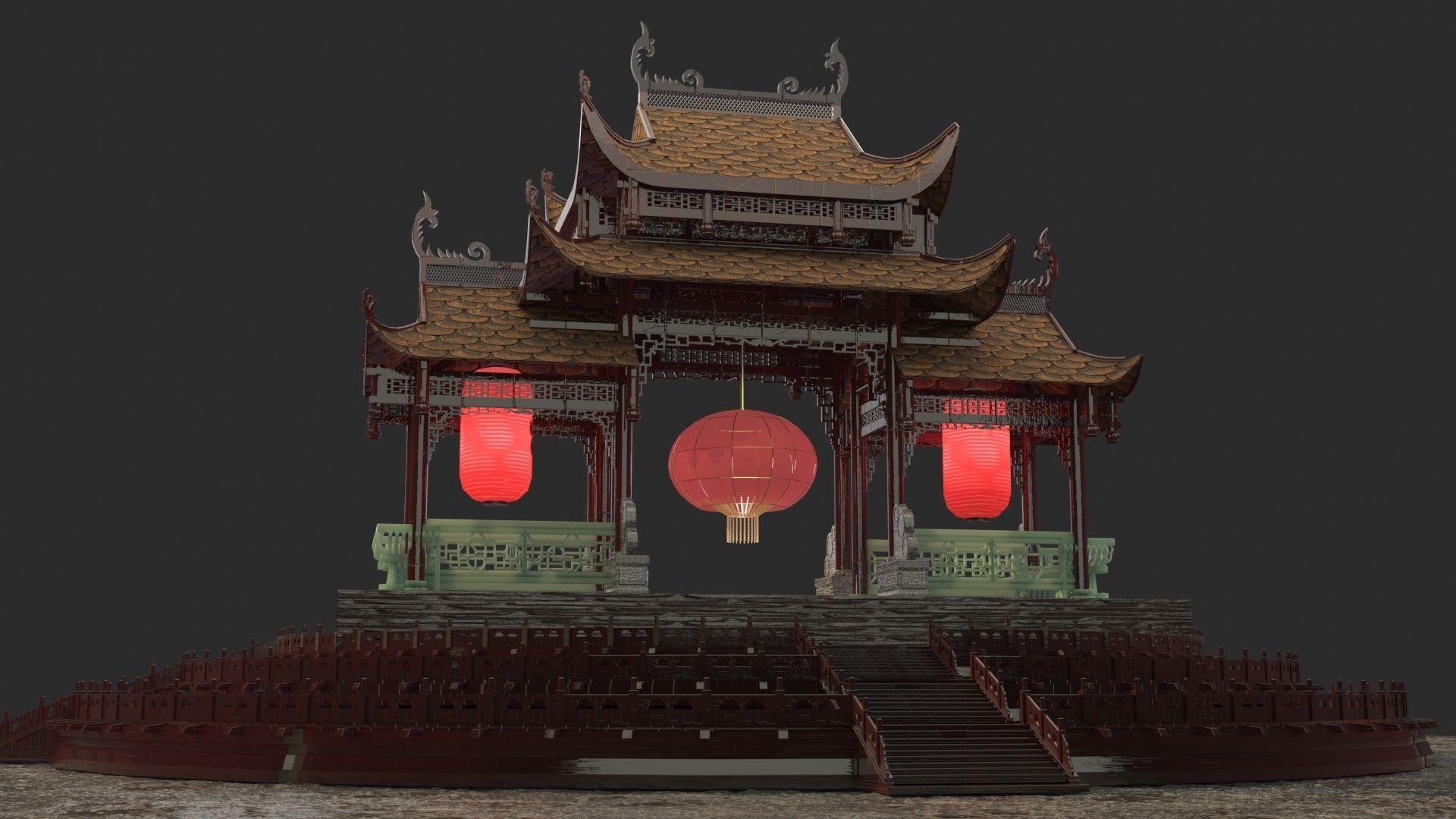 Chinese gate  3D model_3