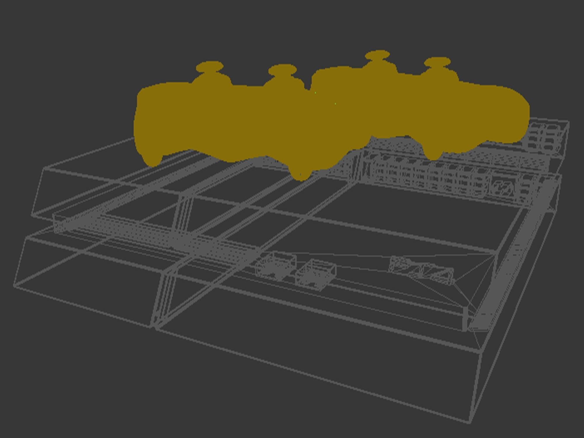 Playstation 4 console with three controllers 3D model_4