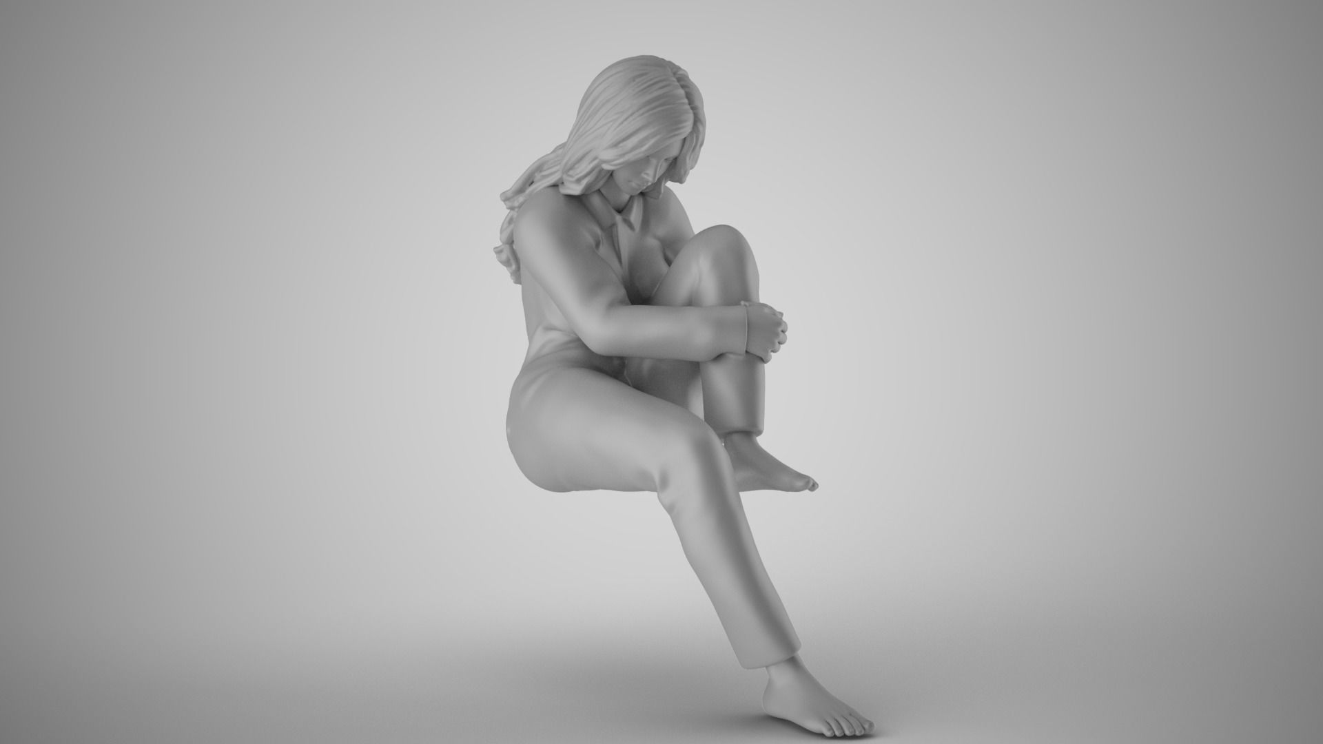 Woman in Deep Thought 3D print model_2