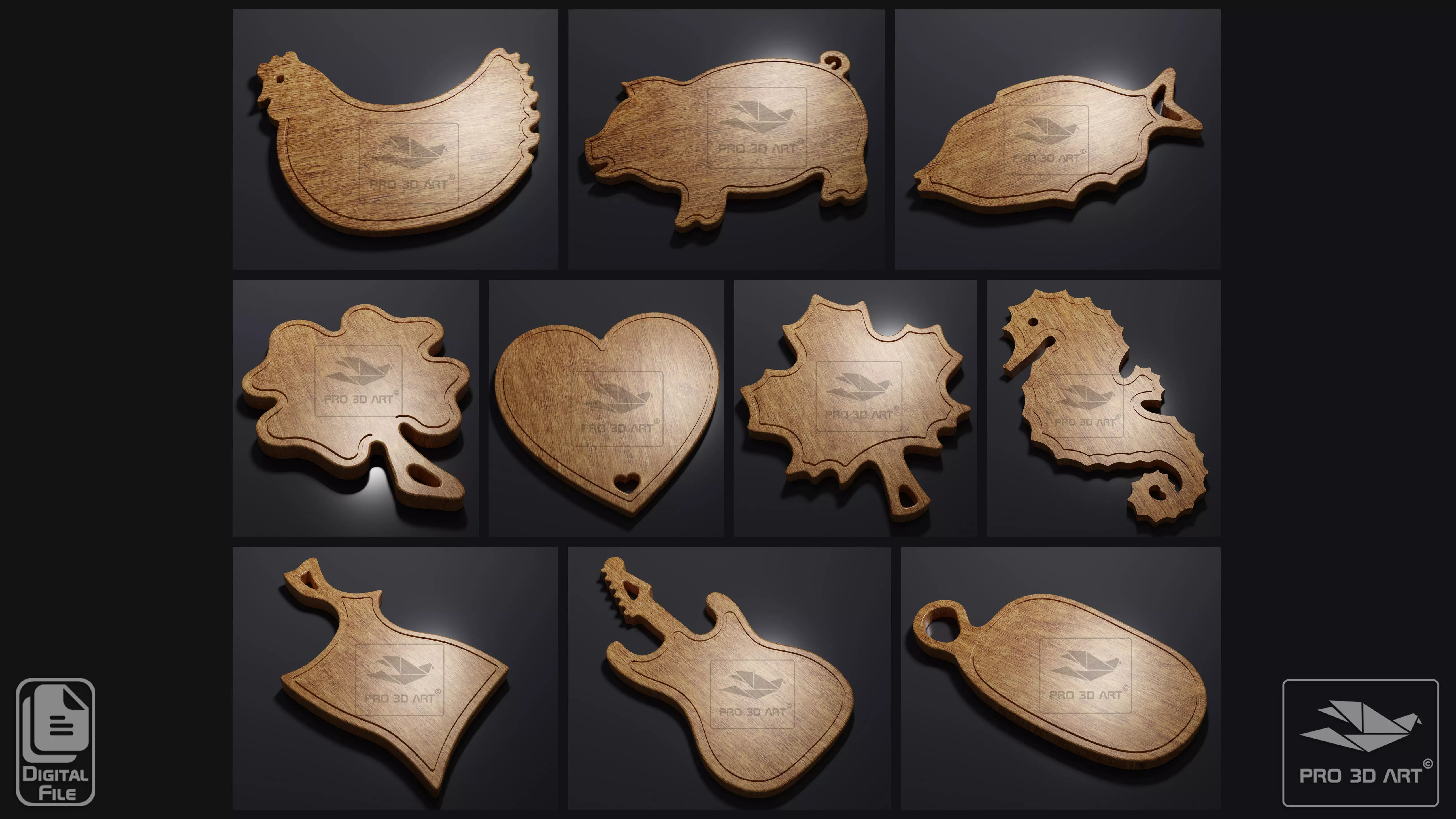Cutting Board 2nd Set of 10 - CNC Files for Wood 3D model_0