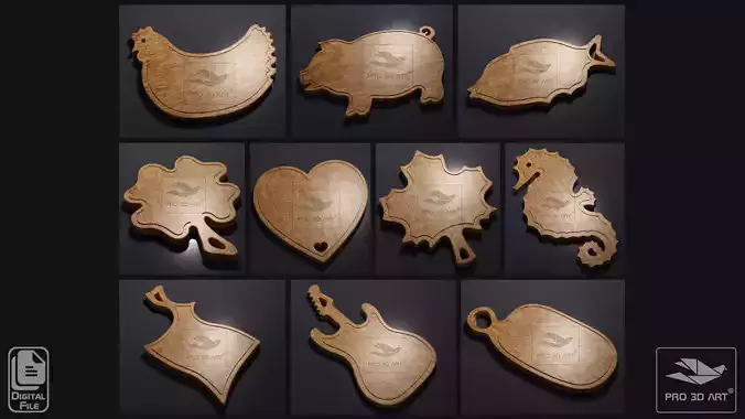 Cutting Board 2nd Set of 10 - CNC Files for Wood 3D model