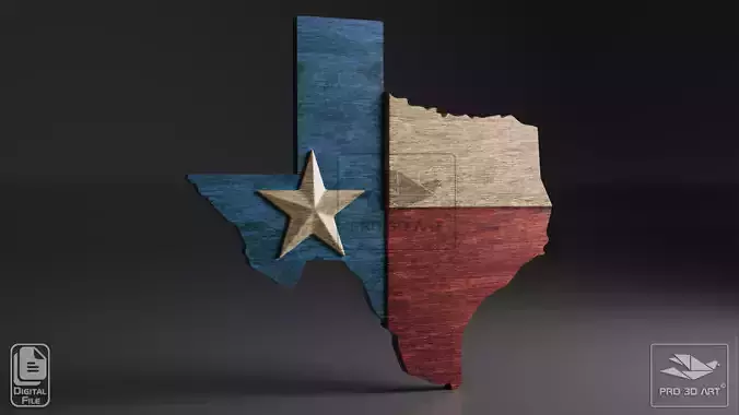 Texas Map - Flag - CNC Files For Wood - 3D STL Model