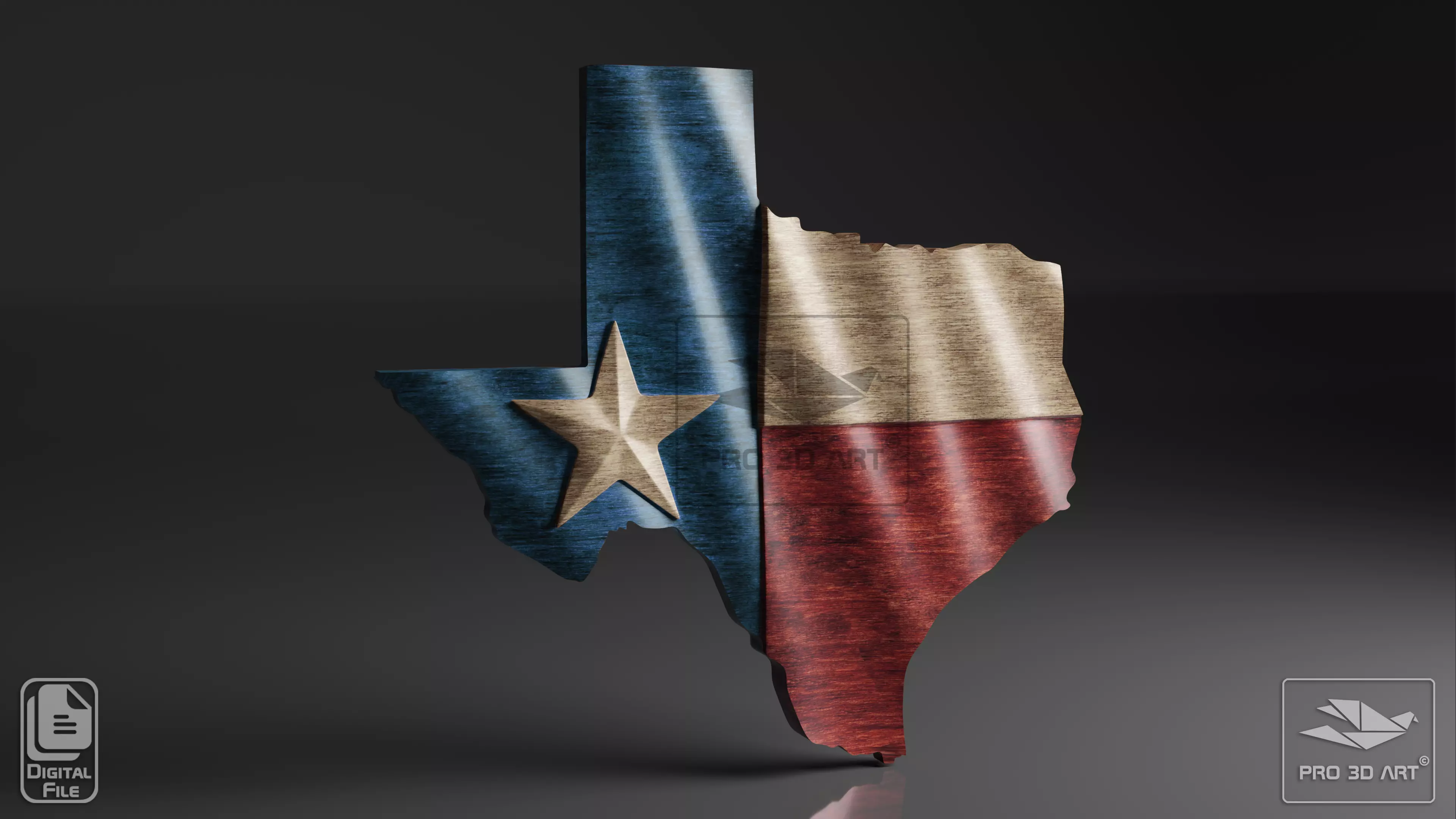 Texas Wavy Map - Flag Mix - CNC Files For Wood - 3D STL Model 3D model_0