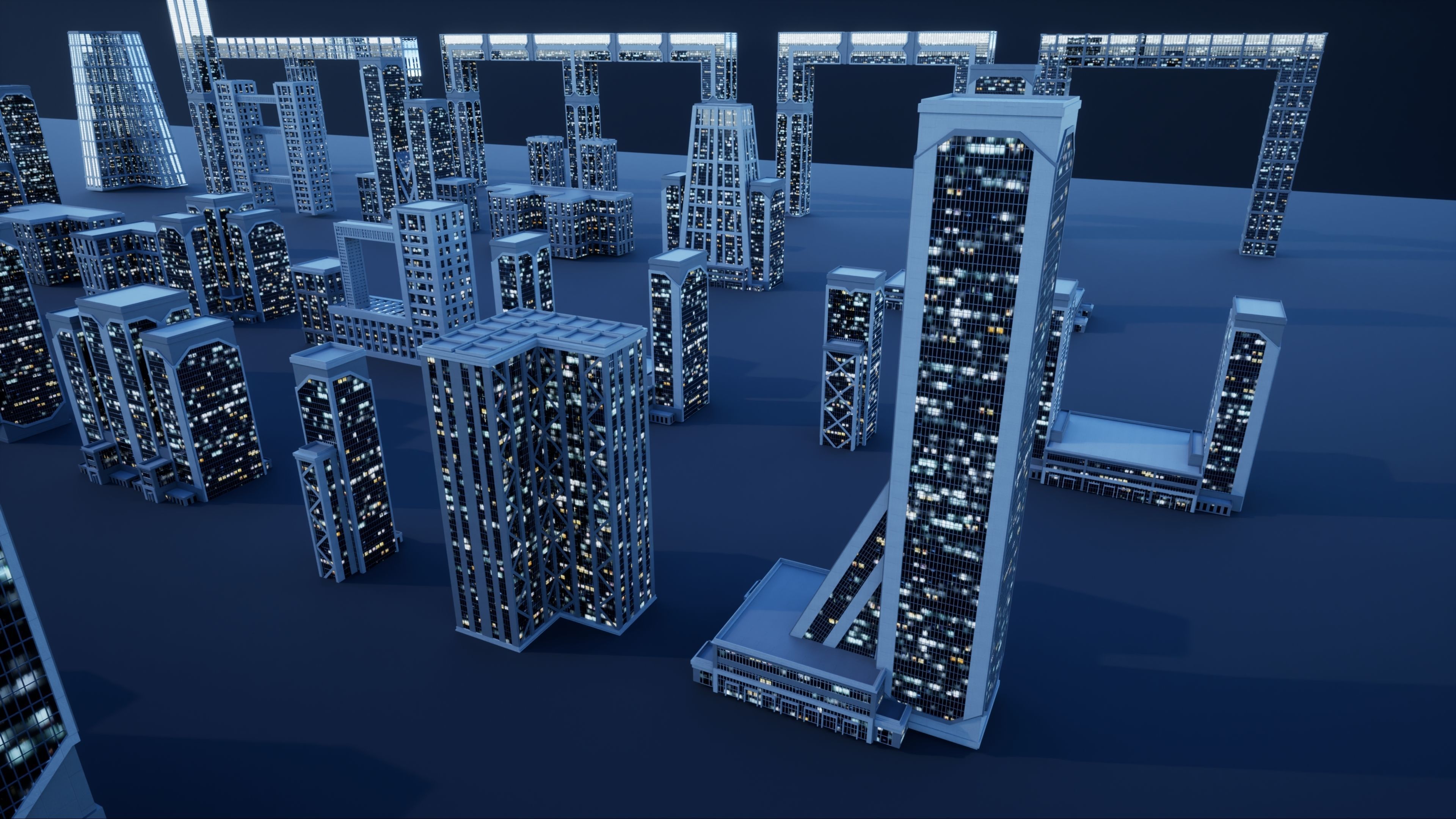 50 City Buildings Scifi Kitbash Set Low-poly 3D model_9