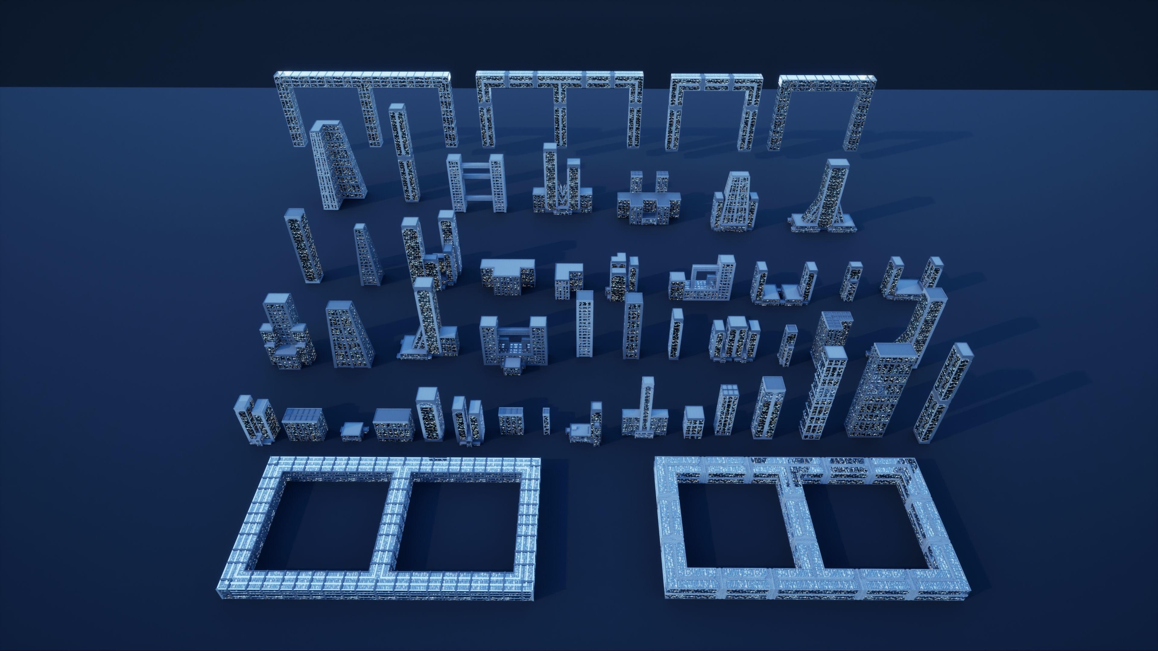 50 City Buildings Scifi Kitbash Set Low-poly 3D model_2