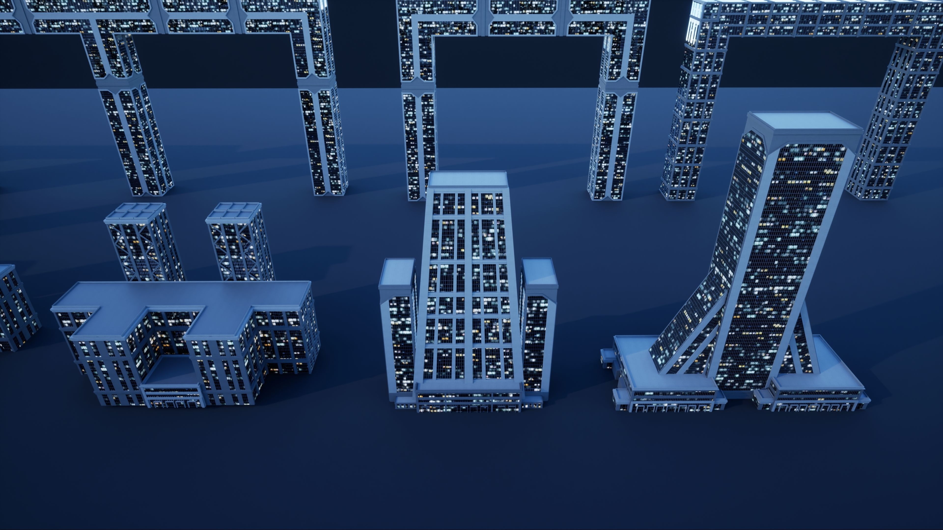 50 City Buildings Scifi Kitbash Set Low-poly 3D model_12