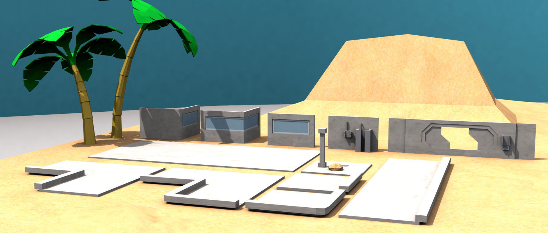 3D model Desert Base Low Poly Sci-Fi Modular Pack VR / AR / low-poly ...