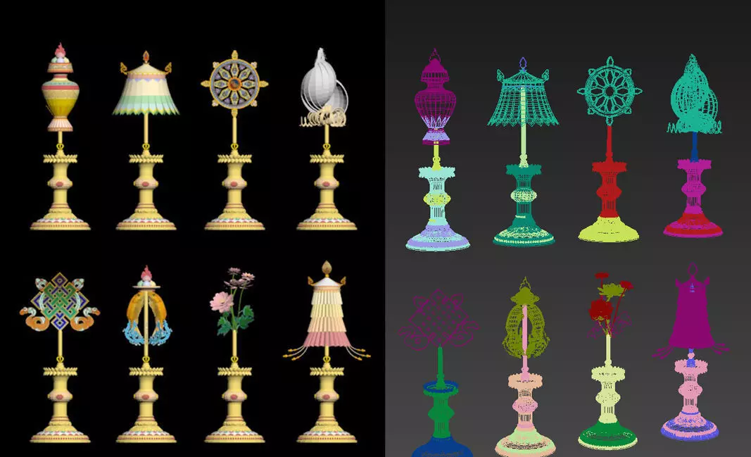 Buddhist auspicious eight treasures 3D model_0