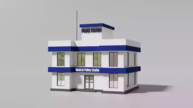 Police Station 3D Model - Simple Police Station Game Asset