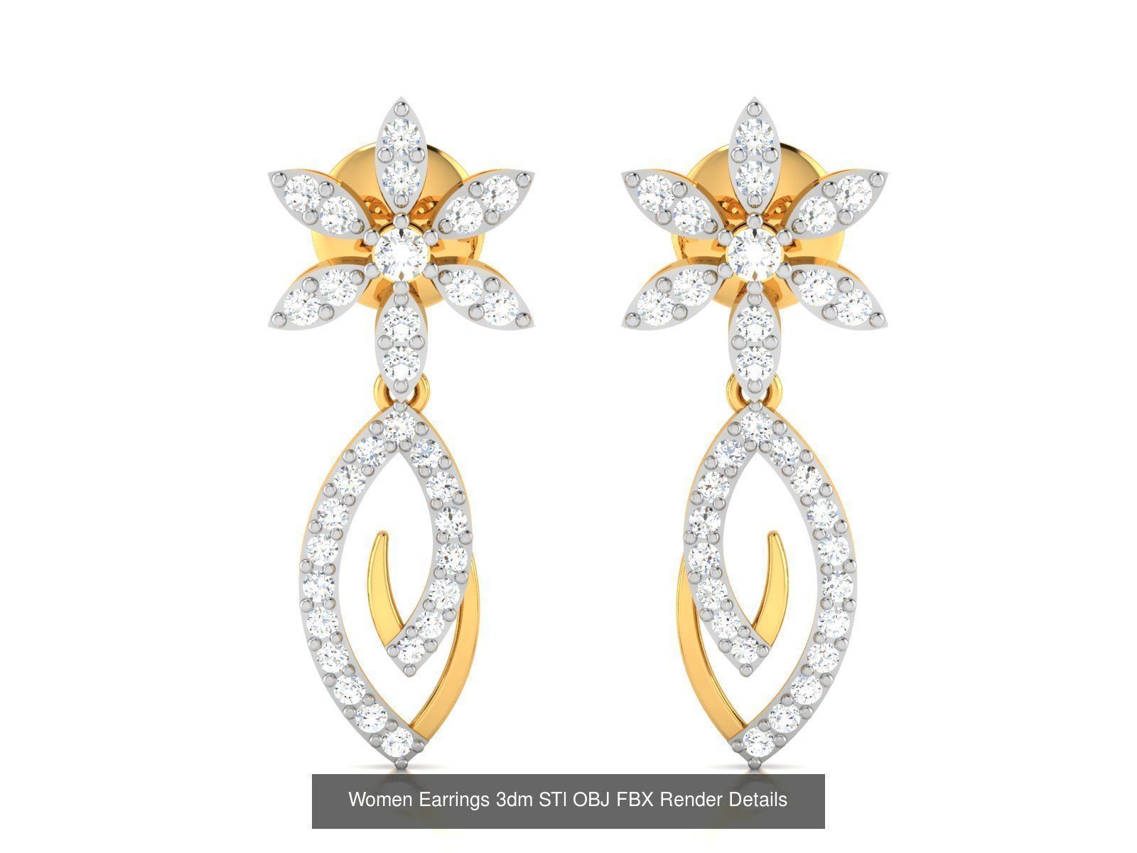 125 Drops Earrings 3dm STL FBX OBJ Detail Bulk Collection _139