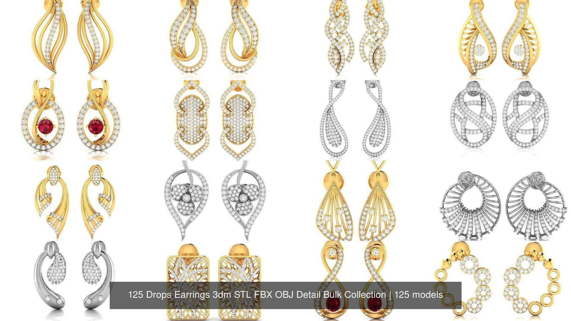 125 Drops Earrings 3dm STL FBX OBJ Detail Bulk Collection _2