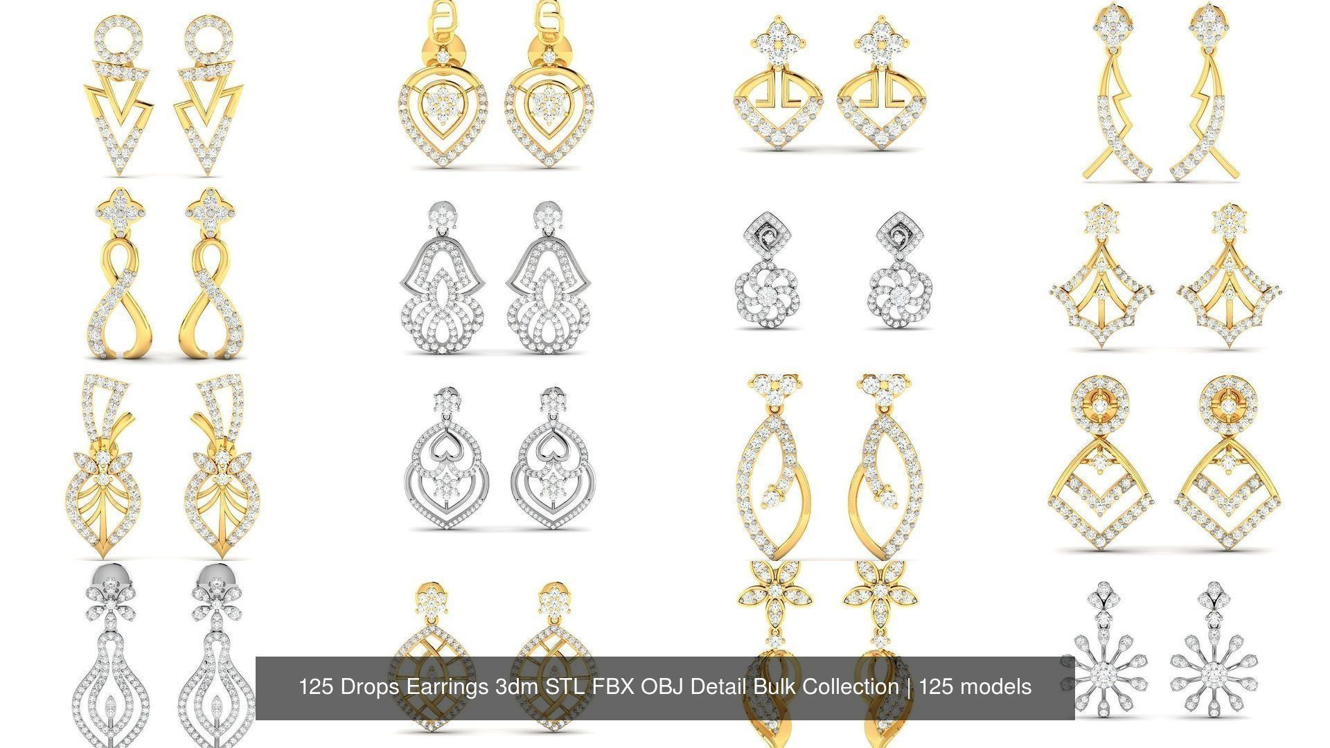125 Drops Earrings 3dm STL FBX OBJ Detail Bulk Collection _24