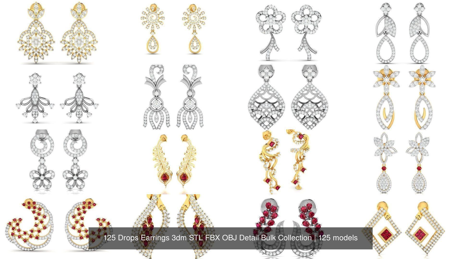 125 Drops Earrings 3dm STL FBX OBJ Detail Bulk Collection _26