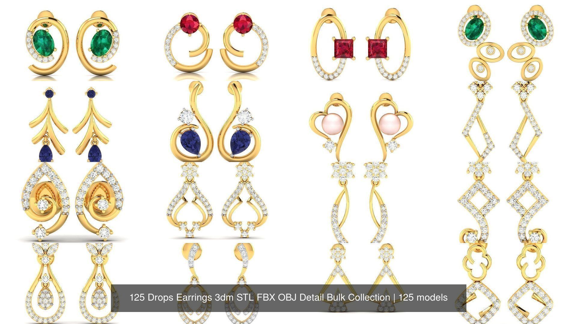125 Drops Earrings 3dm STL FBX OBJ Detail Bulk Collection _7