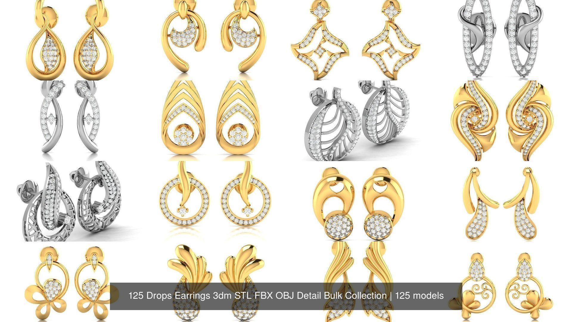 125 Drops Earrings 3dm STL FBX OBJ Detail Bulk Collection _12