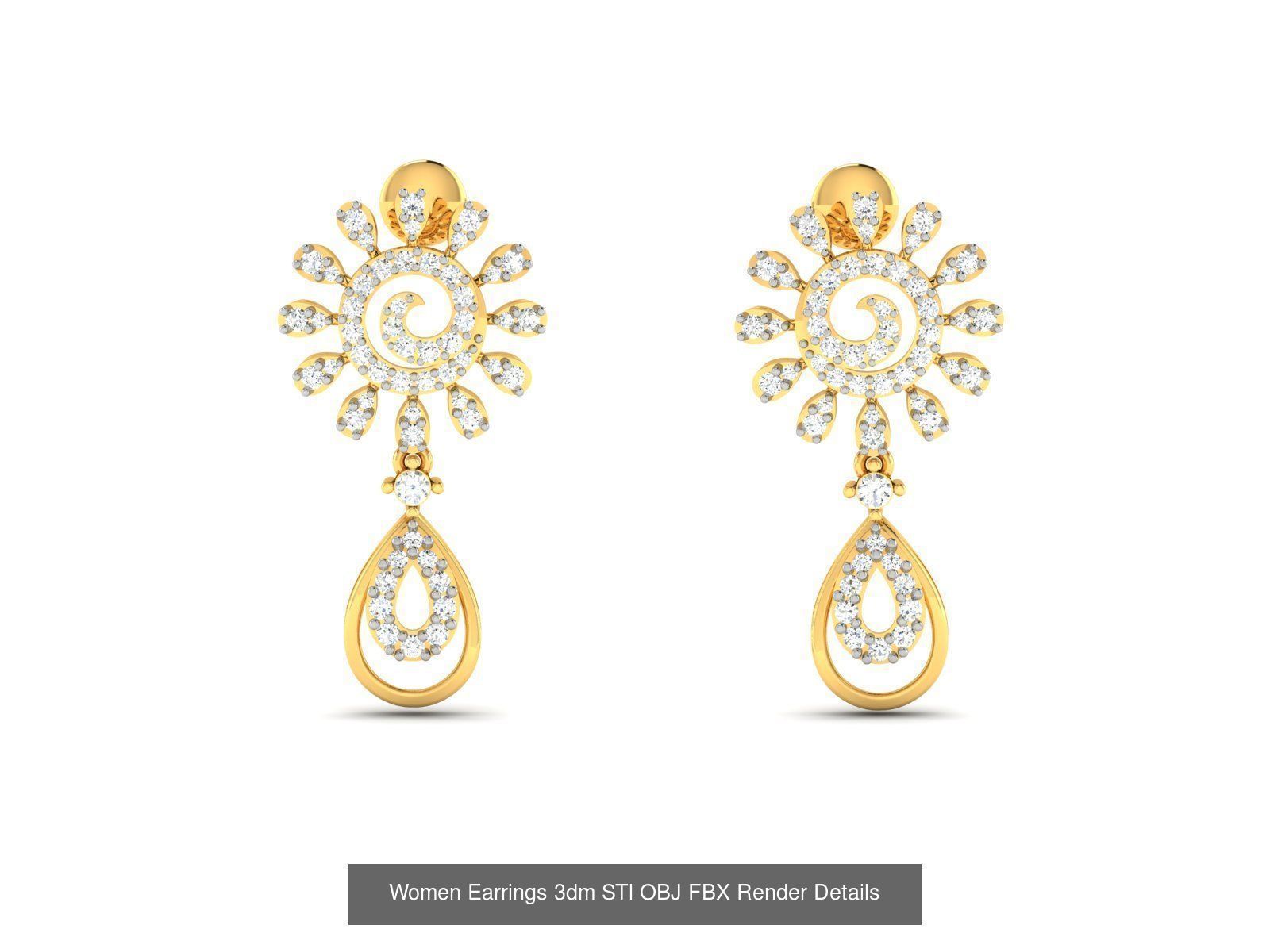 125 Drops Earrings 3dm STL FBX OBJ Detail Bulk Collection _133