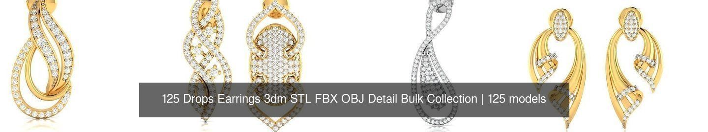 125 Drops Earrings 3dm STL FBX OBJ Detail Bulk Collection _35