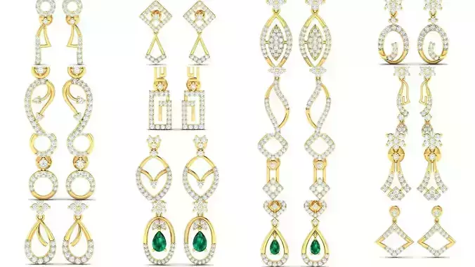 125 Drops Earrings 3dm STL FBX OBJ Detail Bulk Collection 
