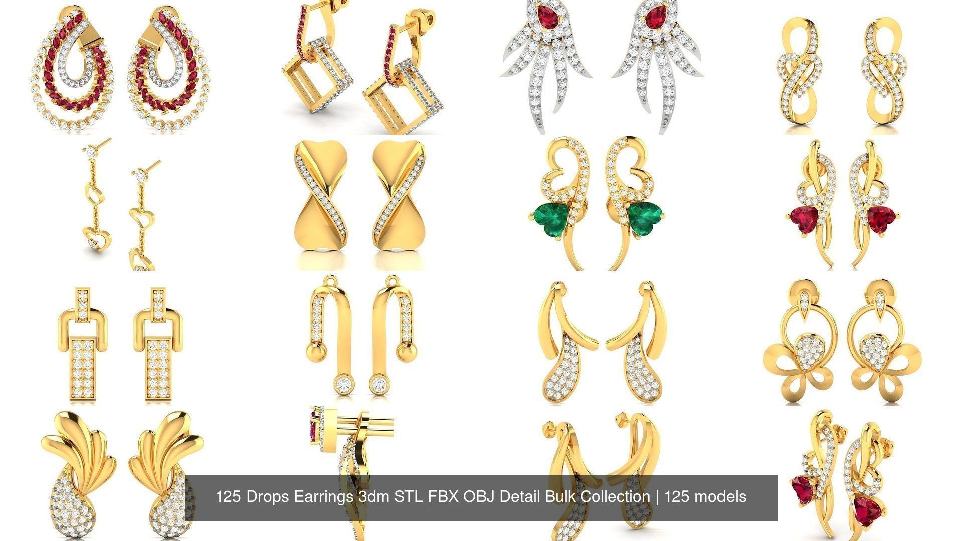 125 Drops Earrings 3dm STL FBX OBJ Detail Bulk Collection _28