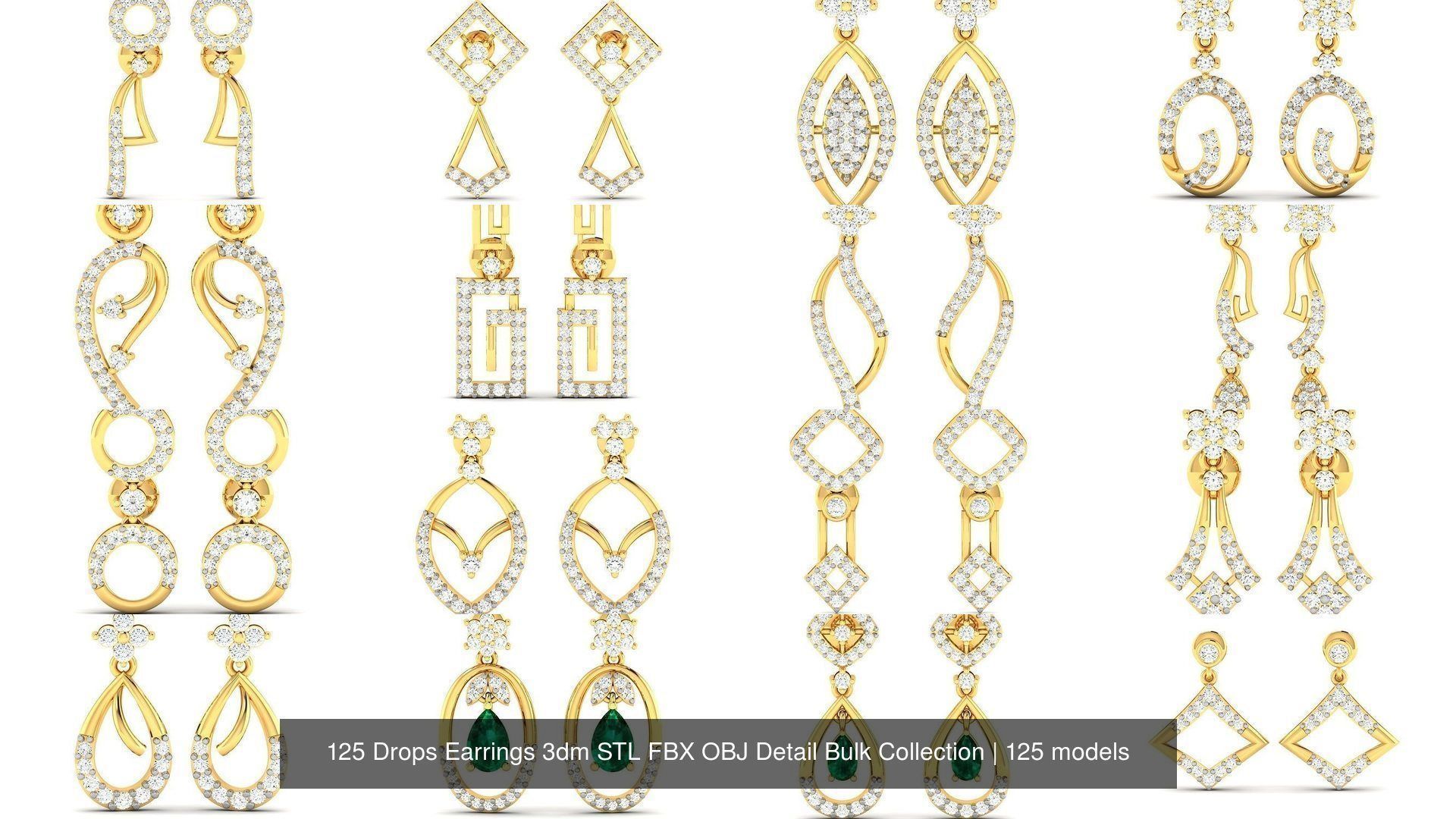 125 Drops Earrings 3dm STL FBX OBJ Detail Bulk Collection _17