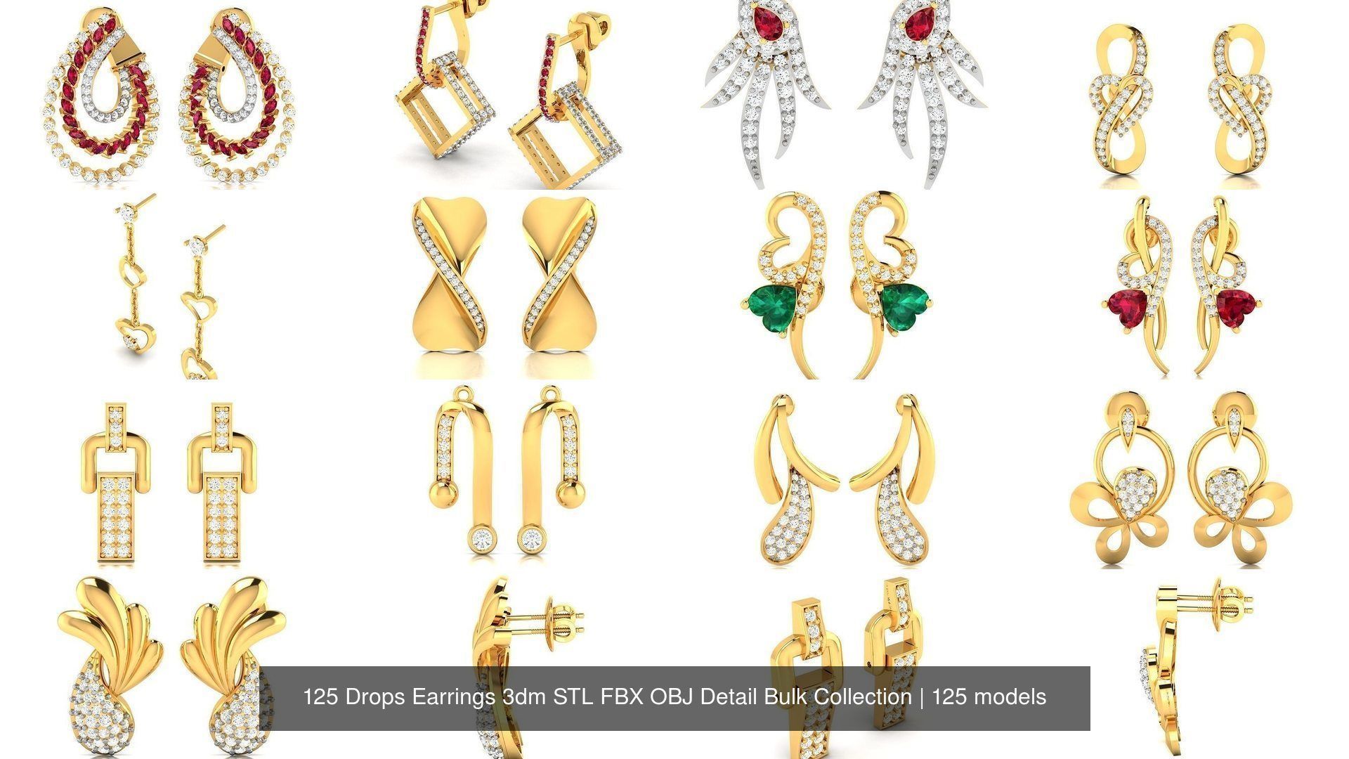 125 Drops Earrings 3dm STL FBX OBJ Detail Bulk Collection _15