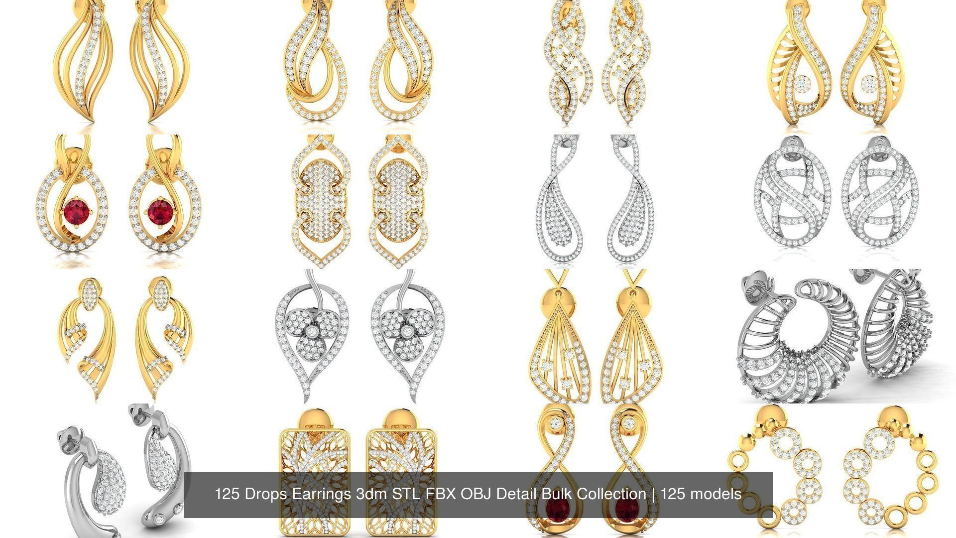 125 Drops Earrings 3dm STL FBX OBJ Detail Bulk Collection _4