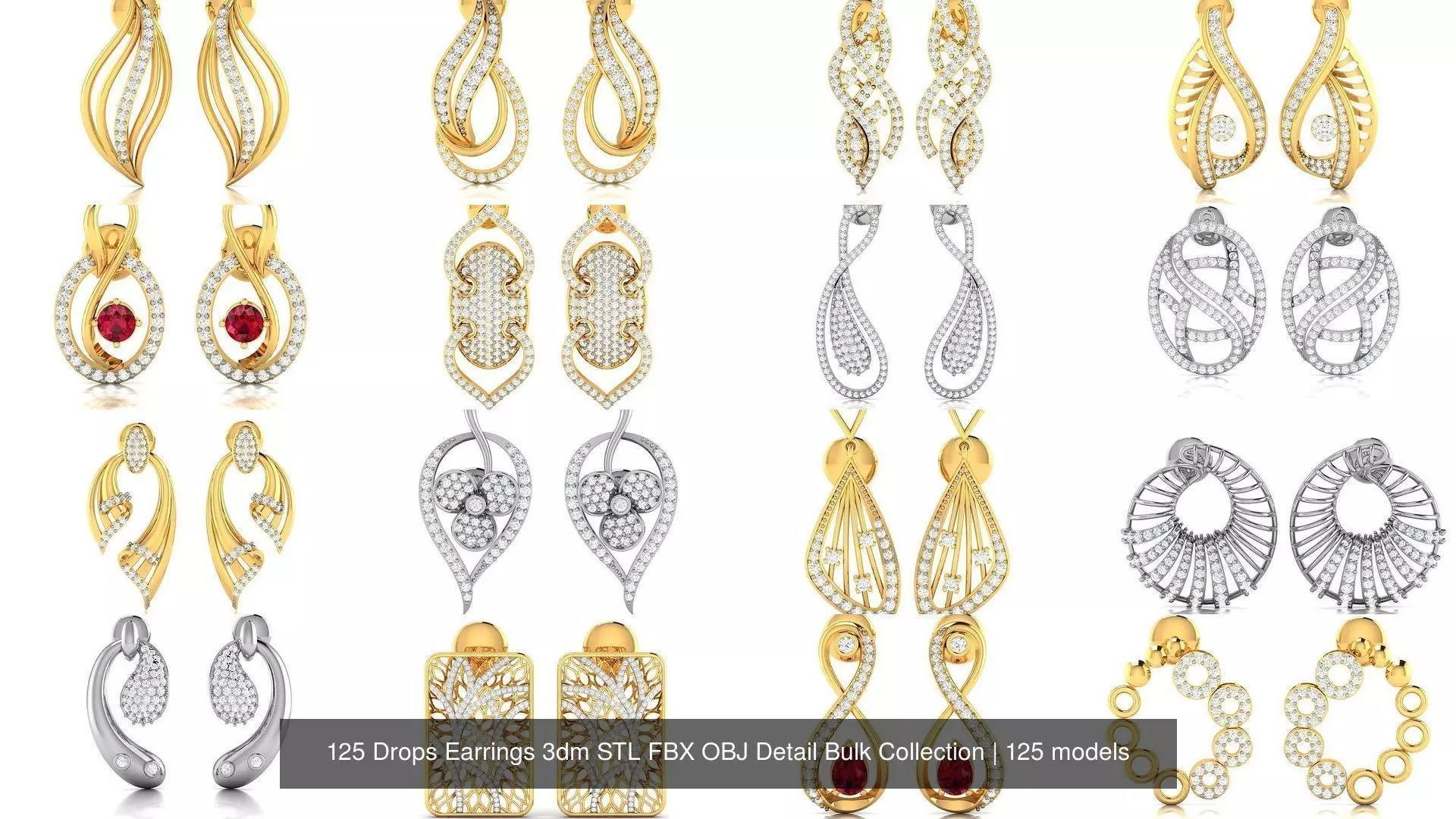 125 Drops Earrings 3dm STL FBX OBJ Detail Bulk Collection _1