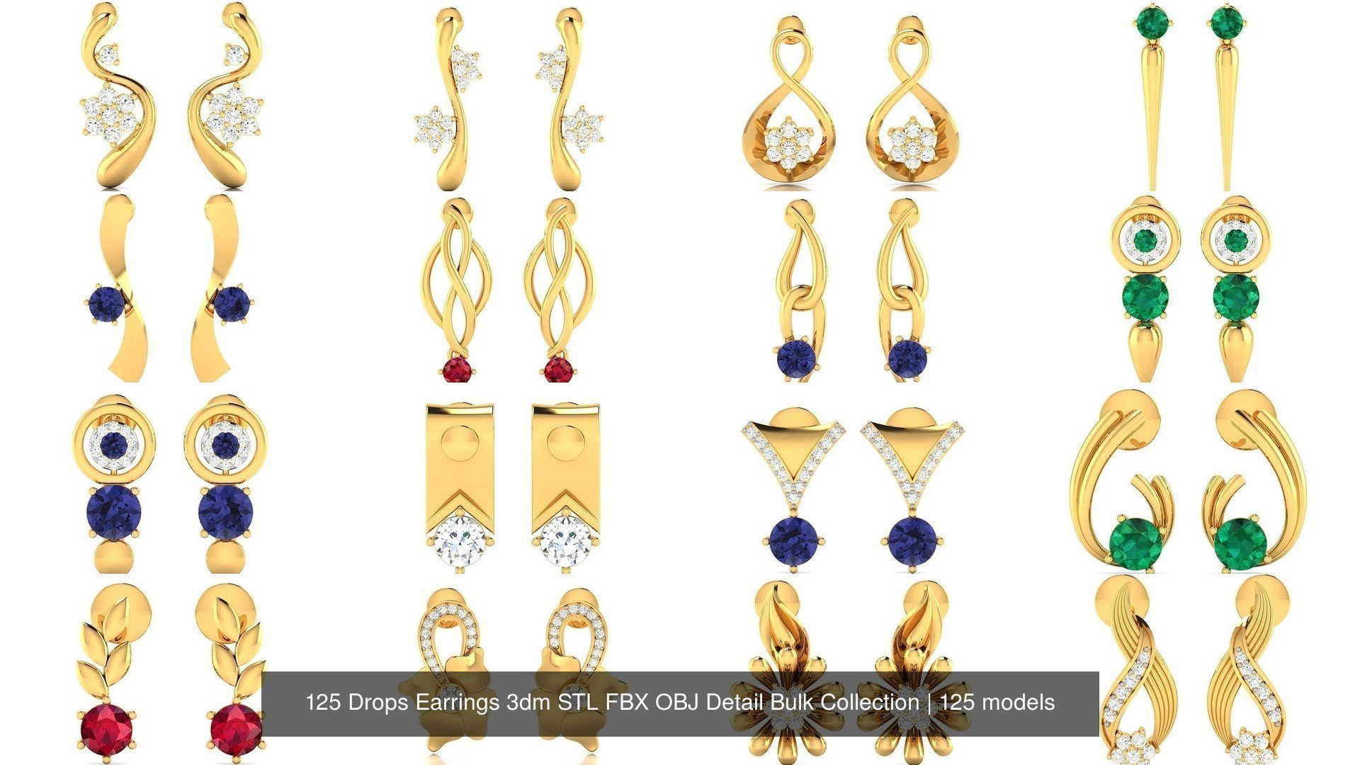125 Drops Earrings 3dm STL FBX OBJ Detail Bulk Collection _10