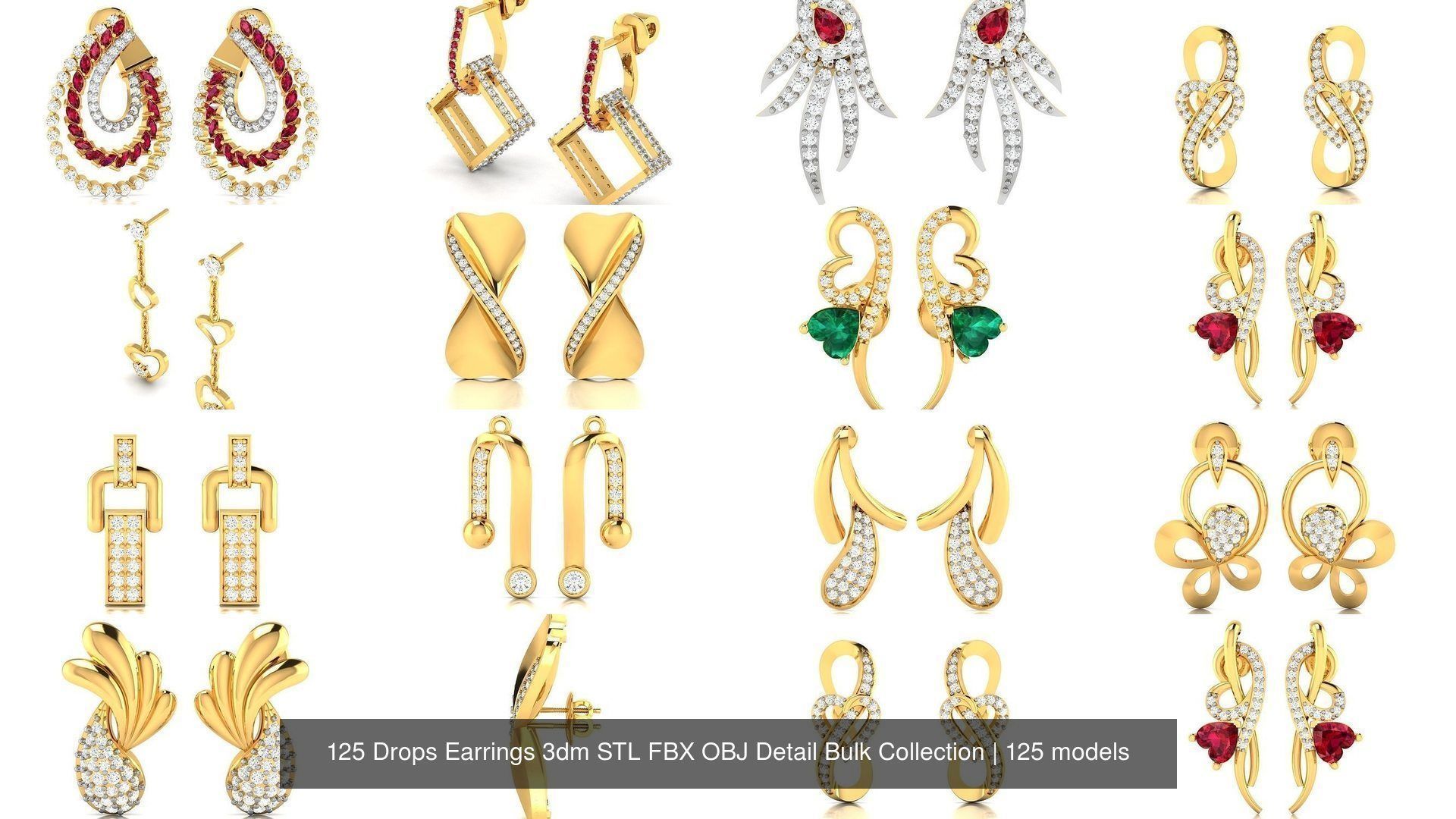 125 Drops Earrings 3dm STL FBX OBJ Detail Bulk Collection _22