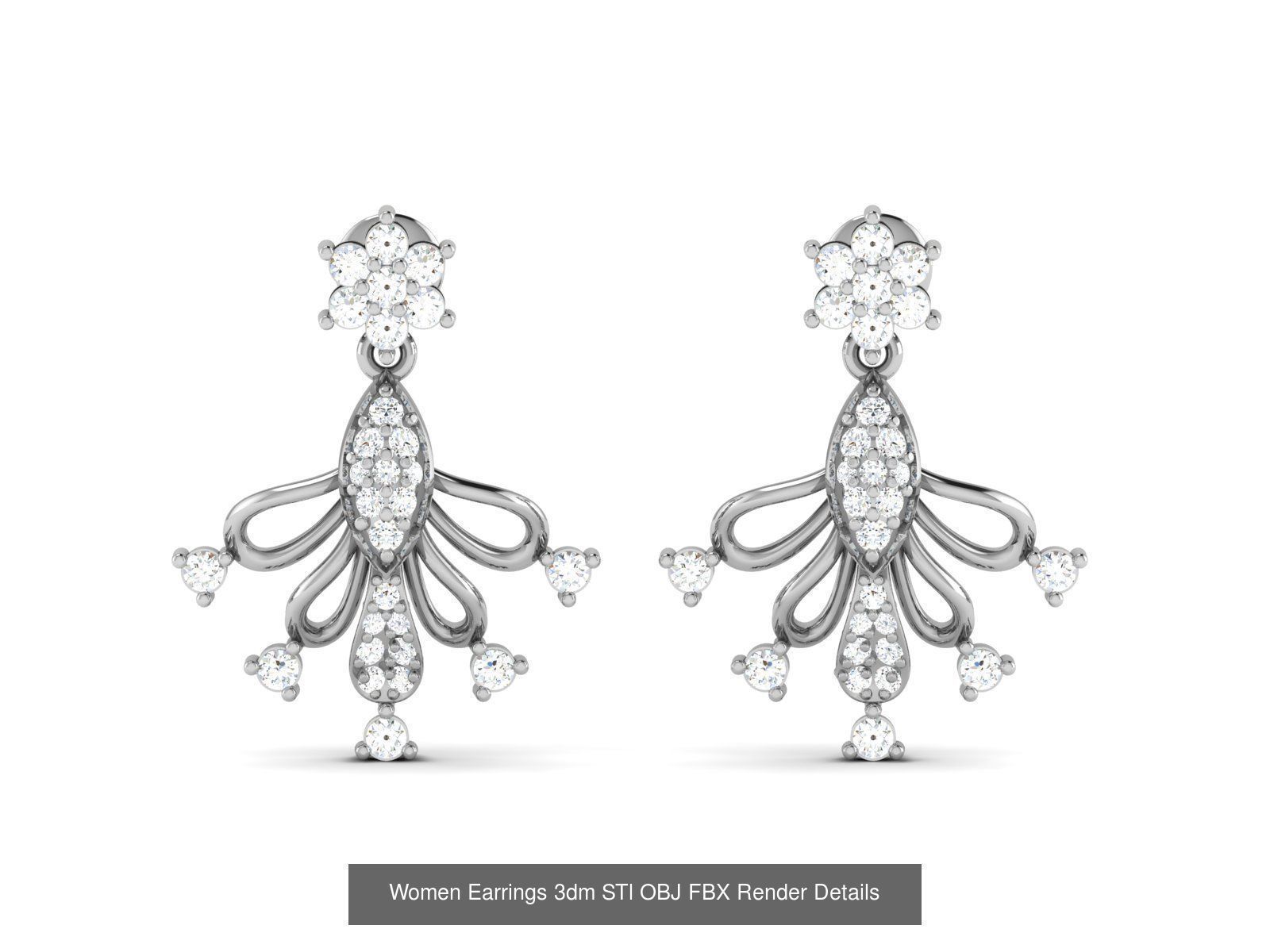 125 Drops Earrings 3dm STL FBX OBJ Detail Bulk Collection _136