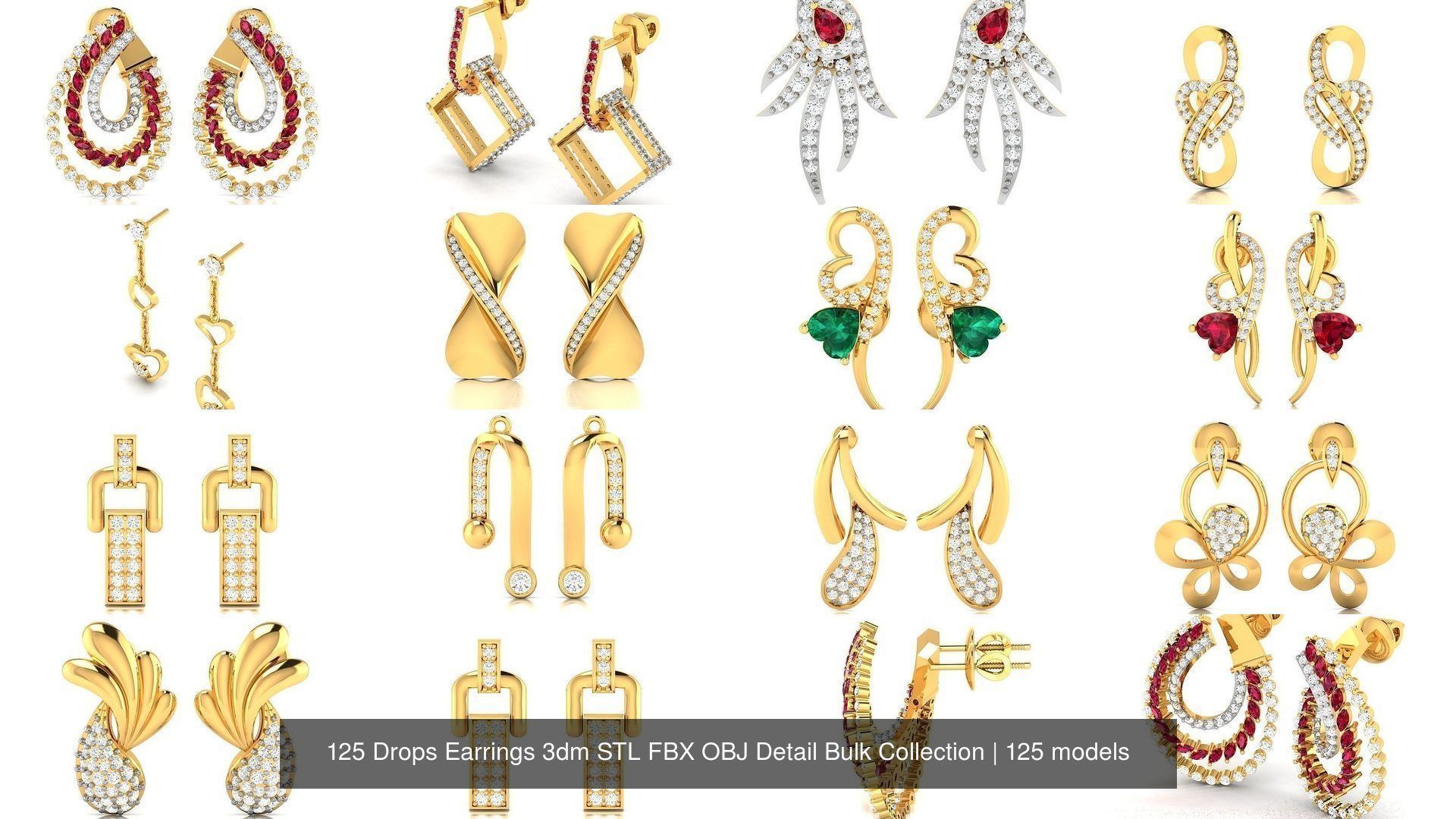 125 Drops Earrings 3dm STL FBX OBJ Detail Bulk Collection _34