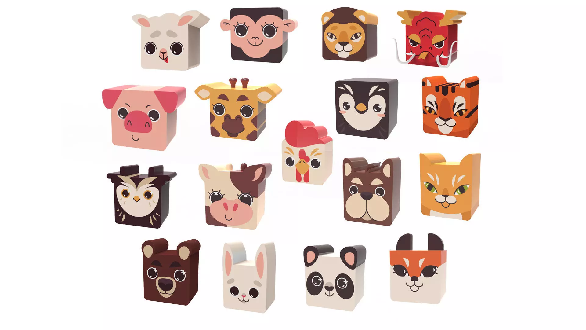 Cube Animal Pack Free low-poly 3D model
