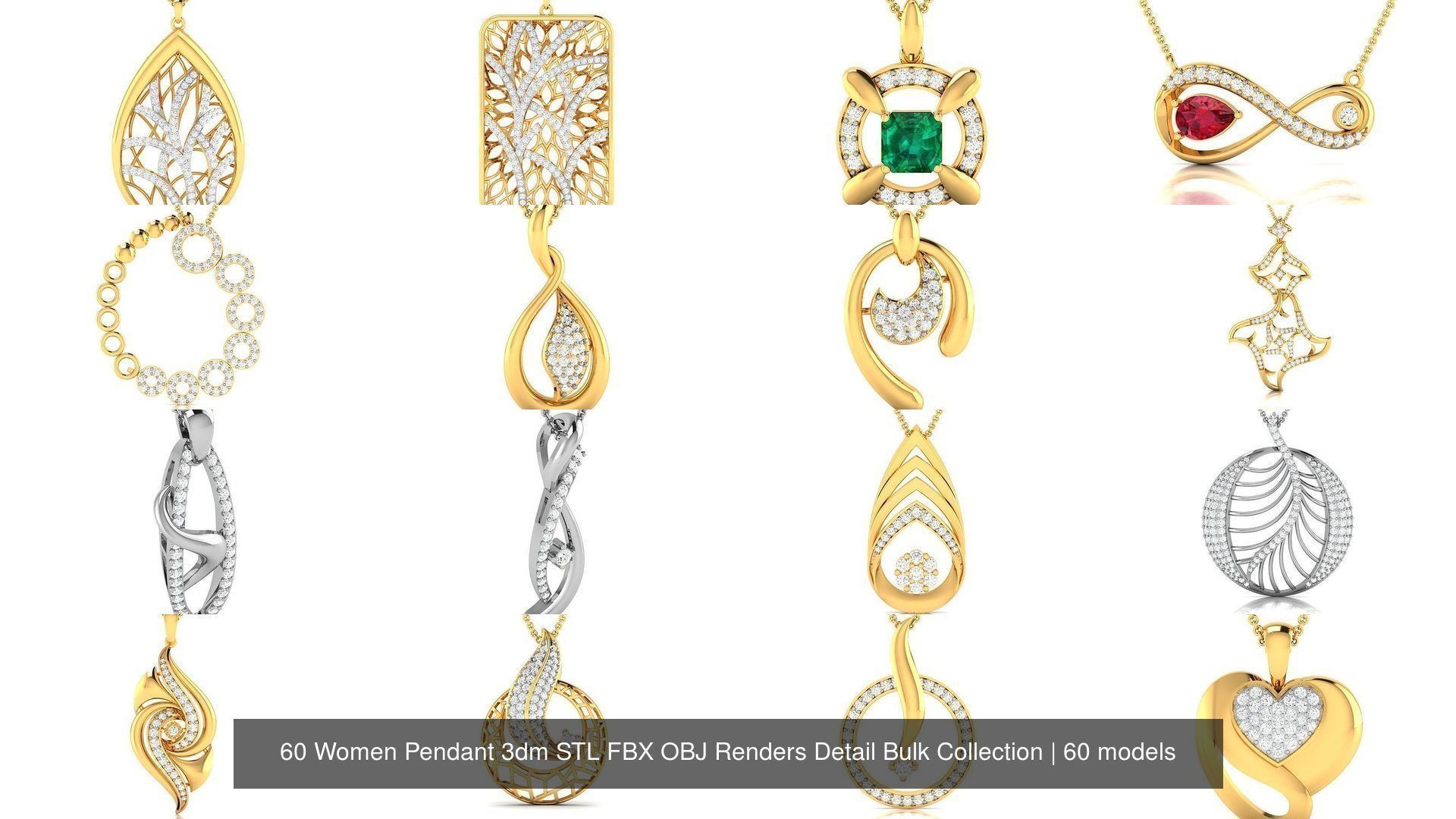 60 Women Pendant 3dm STL FBX OBJ Renders Detail Bulk Collection _7