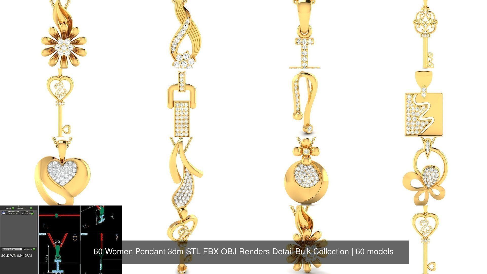 60 Women Pendant 3dm STL FBX OBJ Renders Detail Bulk Collection _12